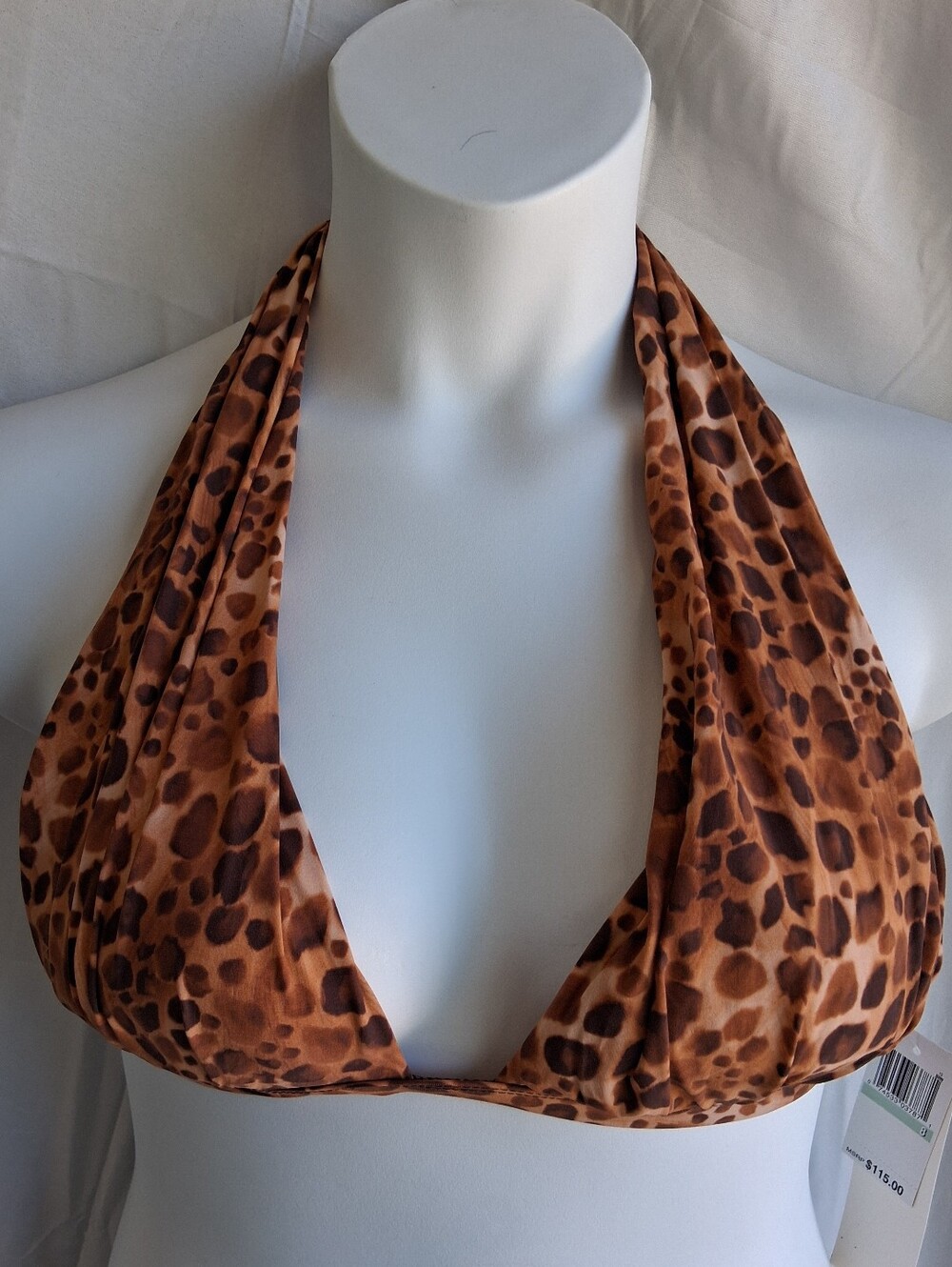 Badgley Mischka Multi Brown Leopard Print Halter Bikini Top Sz 8 NWT